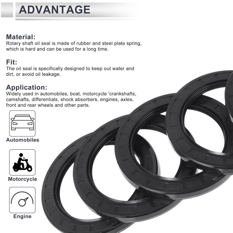 RATCHROLL Universal Oil Seal TC Double Lip W Steel Spring Seal Ring Rotary Shaft Seal 80x110x10mm High Pressure NBR Rubber Black 5 Pcs - Image 4